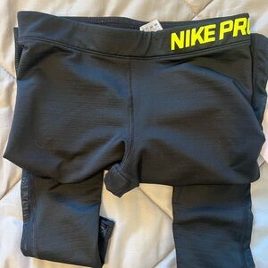 Nike Black Leggings with Neon Yellow NIKE PRO Waistband